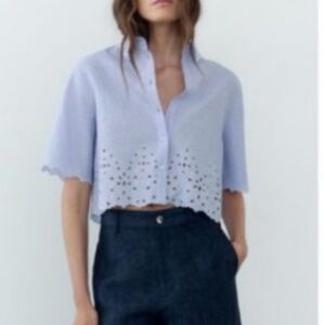 Zara Blue Eyelet Crop Top Size M